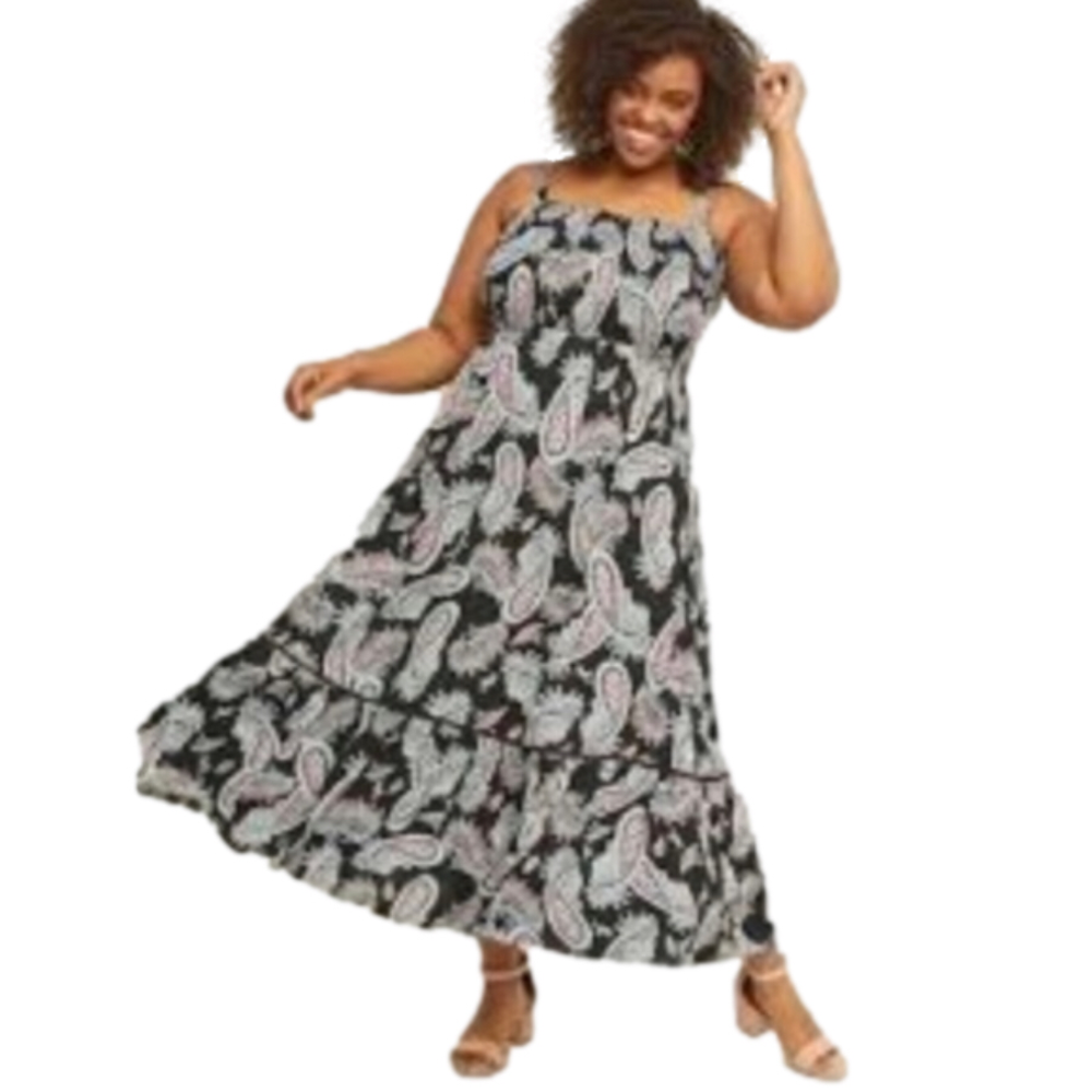 Lane Bryant sleeveless smoked blue paisley print maxi dress. 14/16